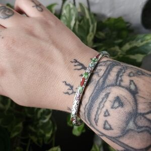 Vintage Cloissone Enamel Clouds amd Flowers Metal Bangle Bracelet